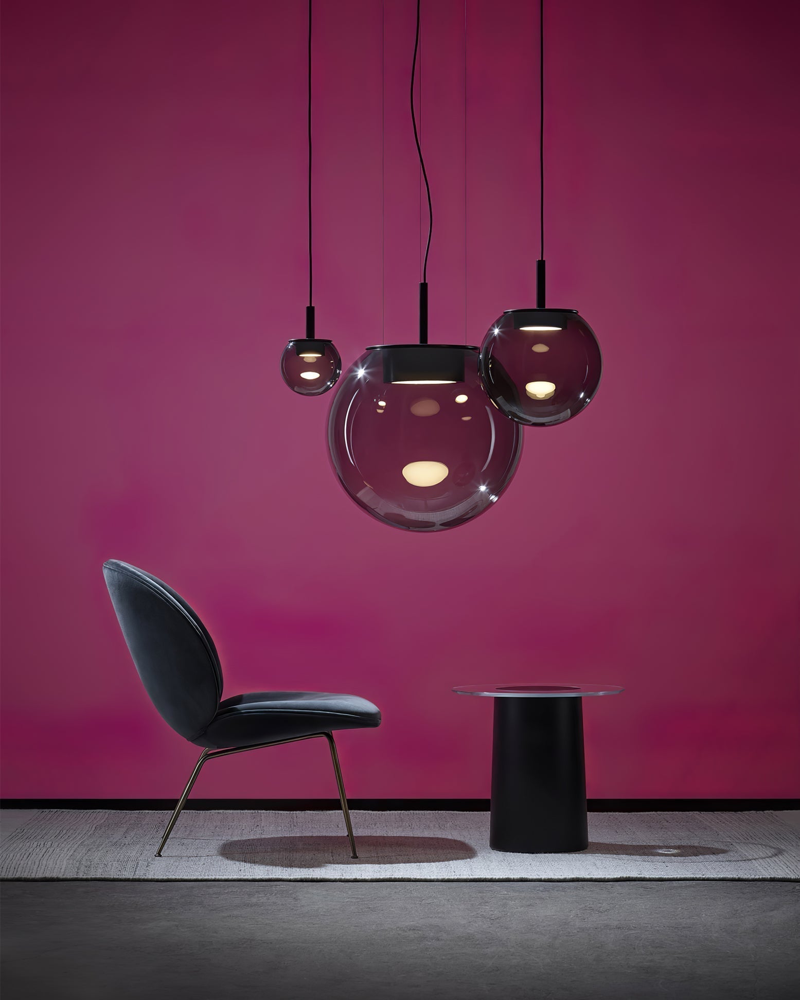 Modern Orbis Handblown Smoke Glass LED Pendant Lamp with Metal Fixture