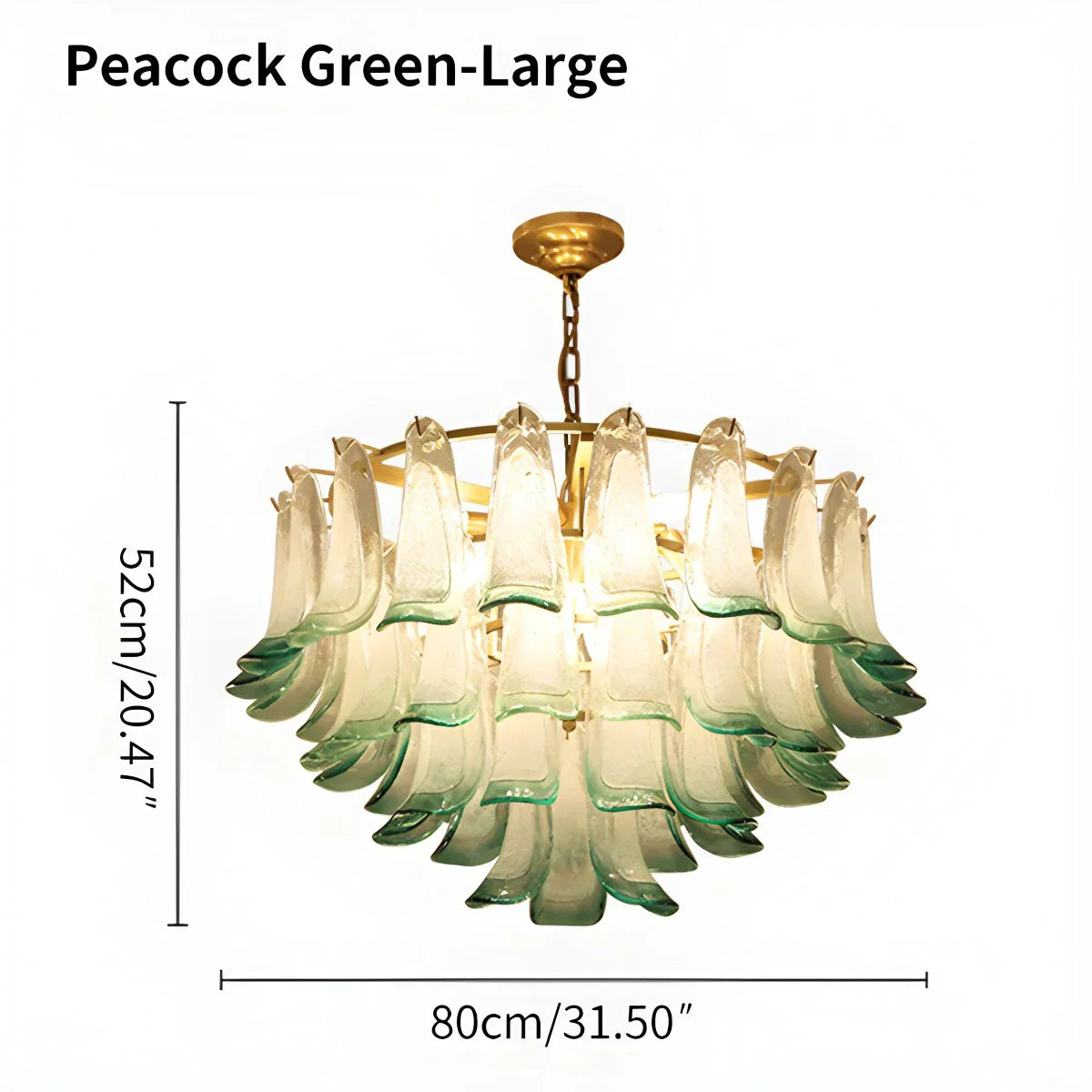 flairel Gold Tiered Green Glass Chandelier for High Ceiling