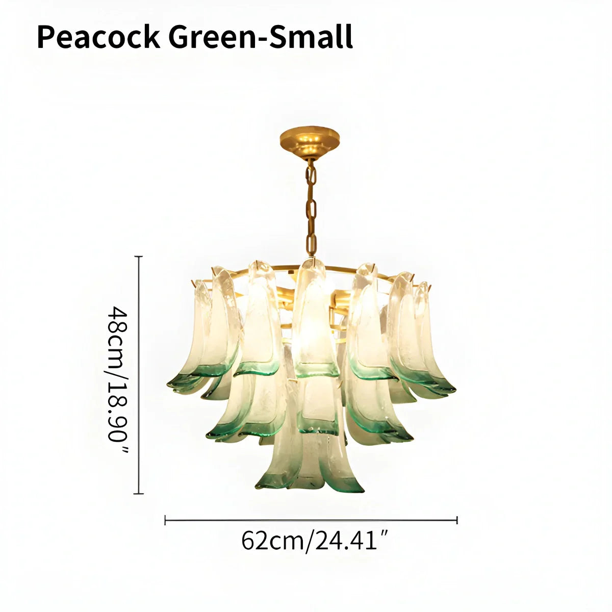 flairel Gold Tiered Green Glass Chandelier for High Ceiling