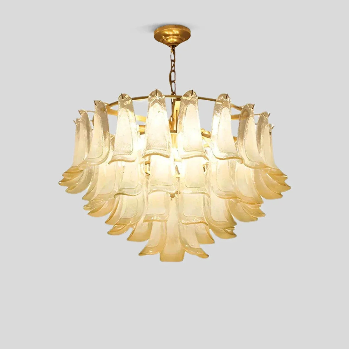 flairel Gold Tiered Green Glass Chandelier for High Ceiling