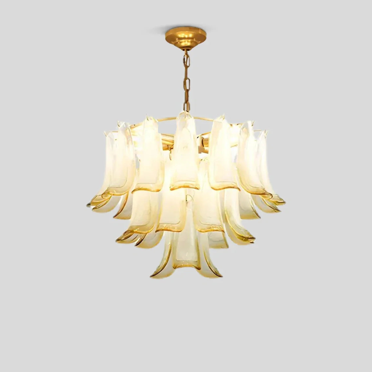 flairel Gold Tiered Green Glass Chandelier for High Ceiling