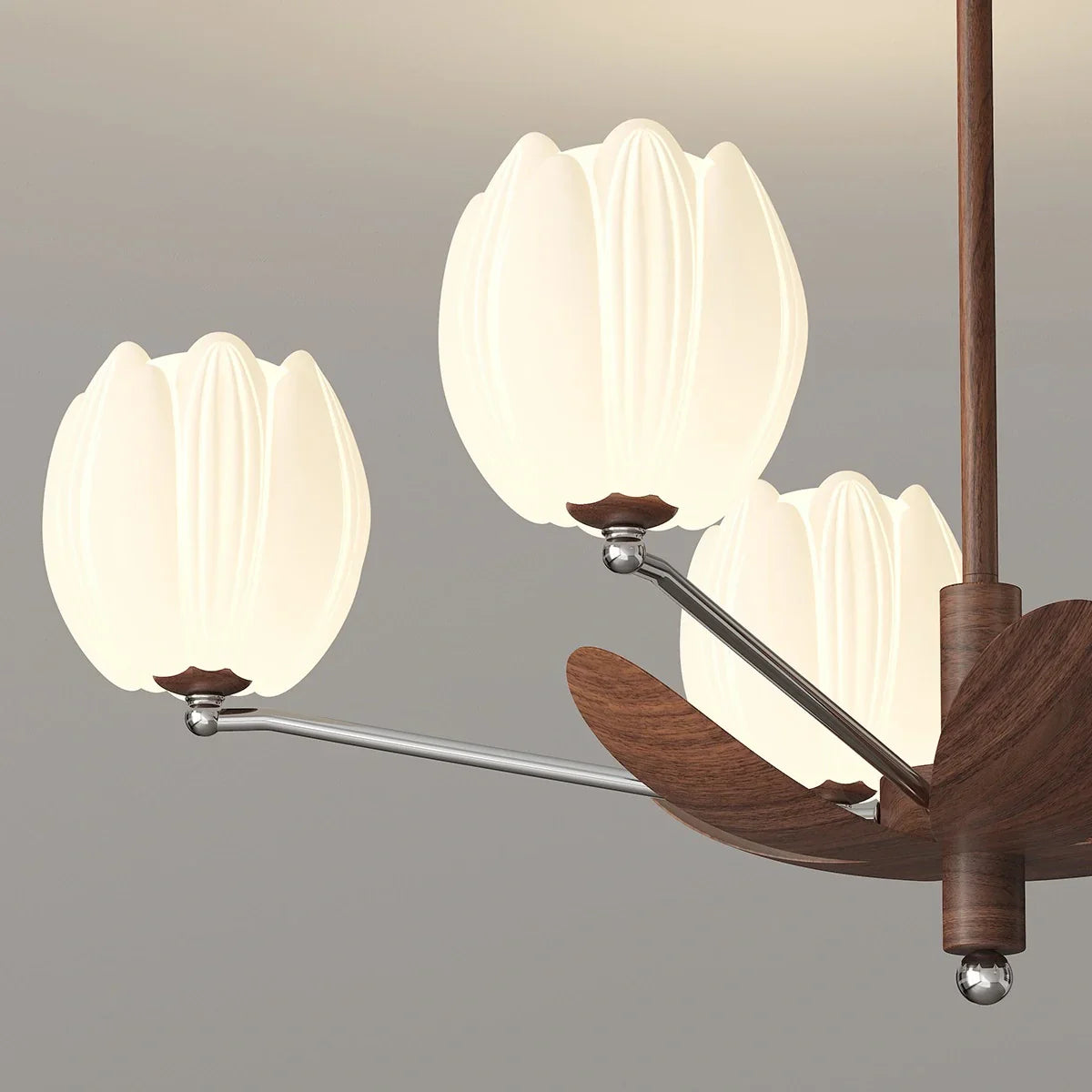 flairel Retro Walnut Color Flower Chandelier for Living Room