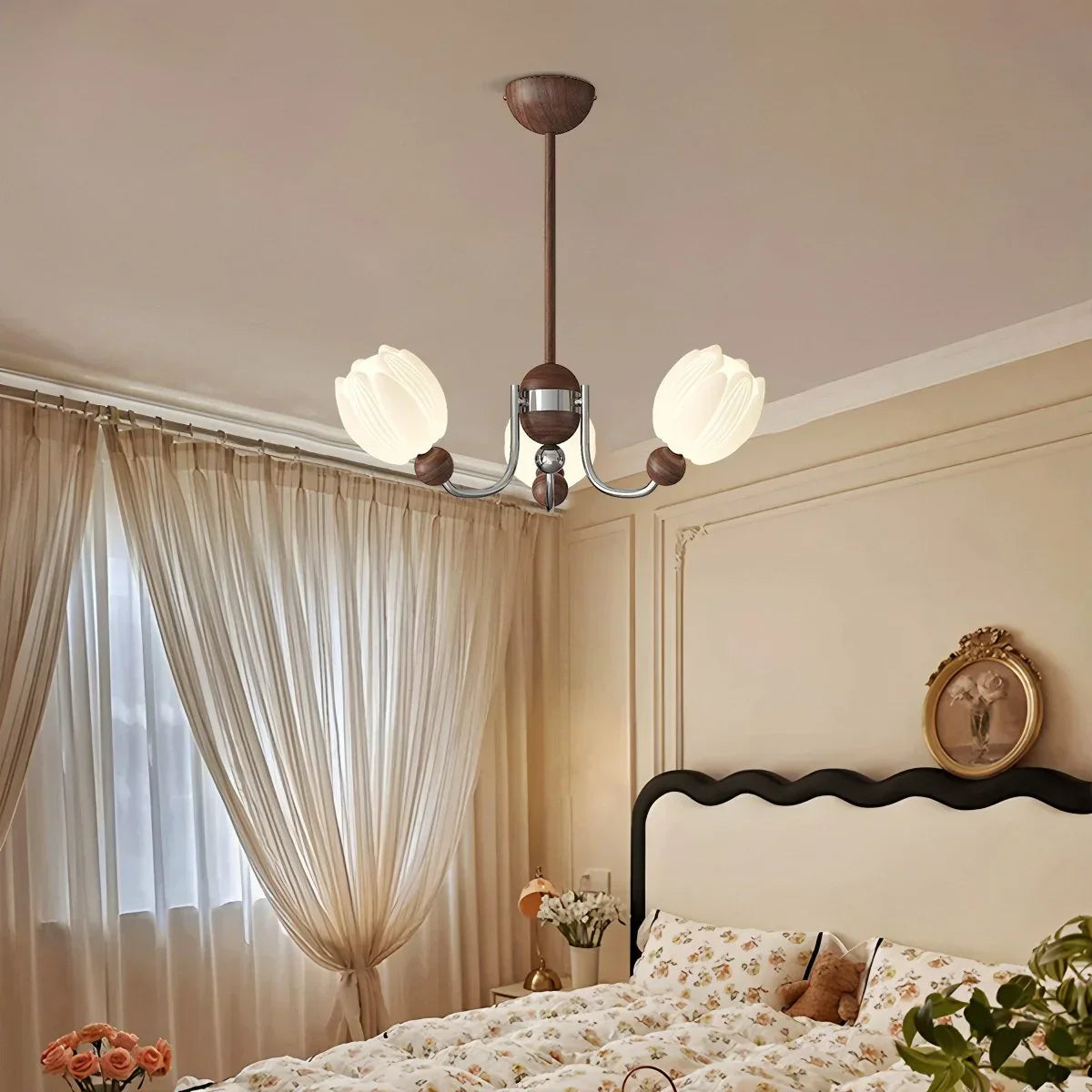 flairel French Retro Flower Chandelier for Living Room