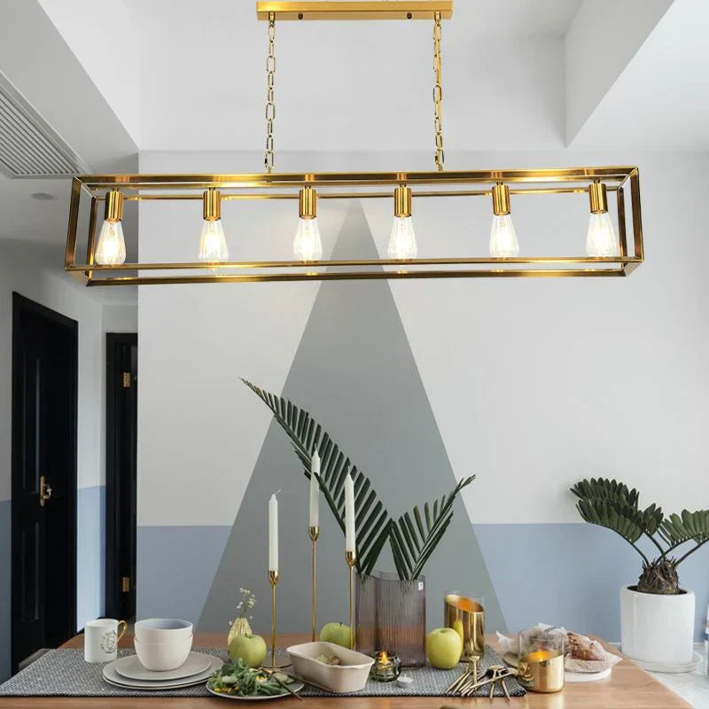 flairel Rectangular Brass Pendant Lights for Dining Room