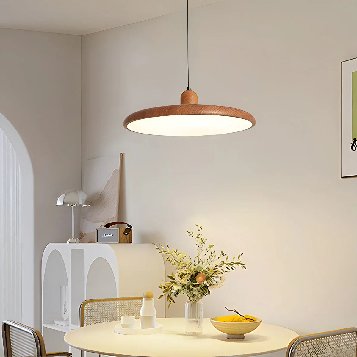 flairel Retro Walnut Color Round UFO Pendant Light