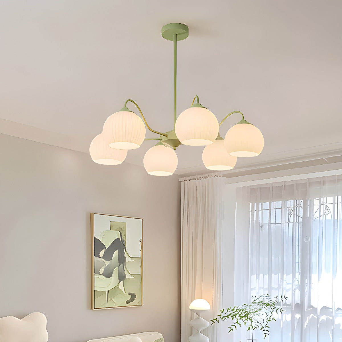 flairel Ribbed Glass Matcha Chandelier