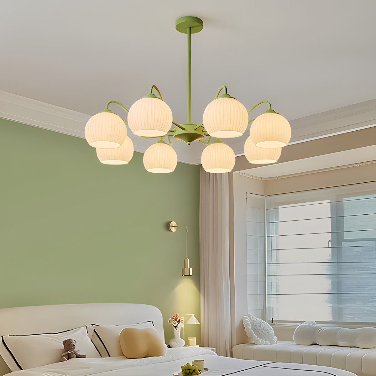flairel Ribbed Glass Matcha Chandelier