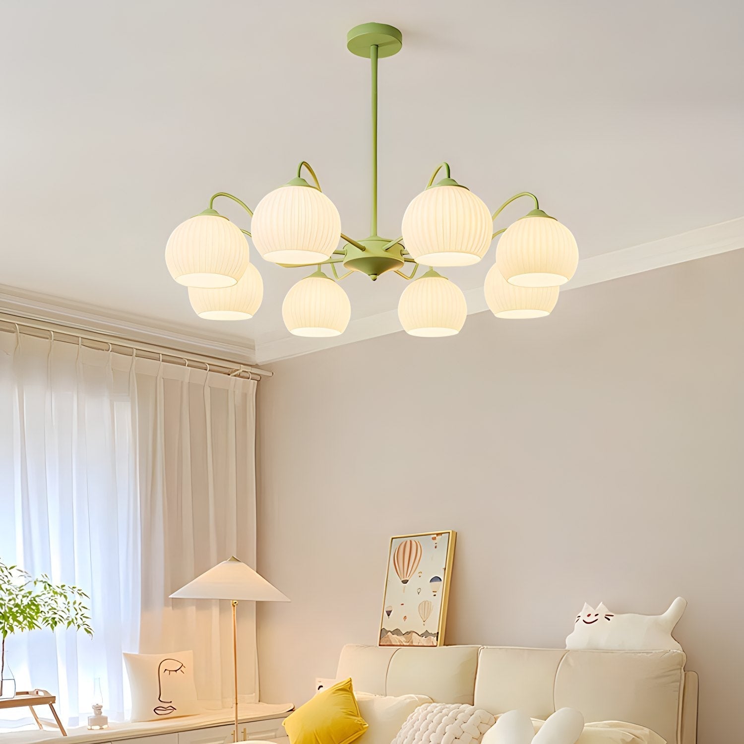 flairel Ribbed Glass Matcha Chandelier