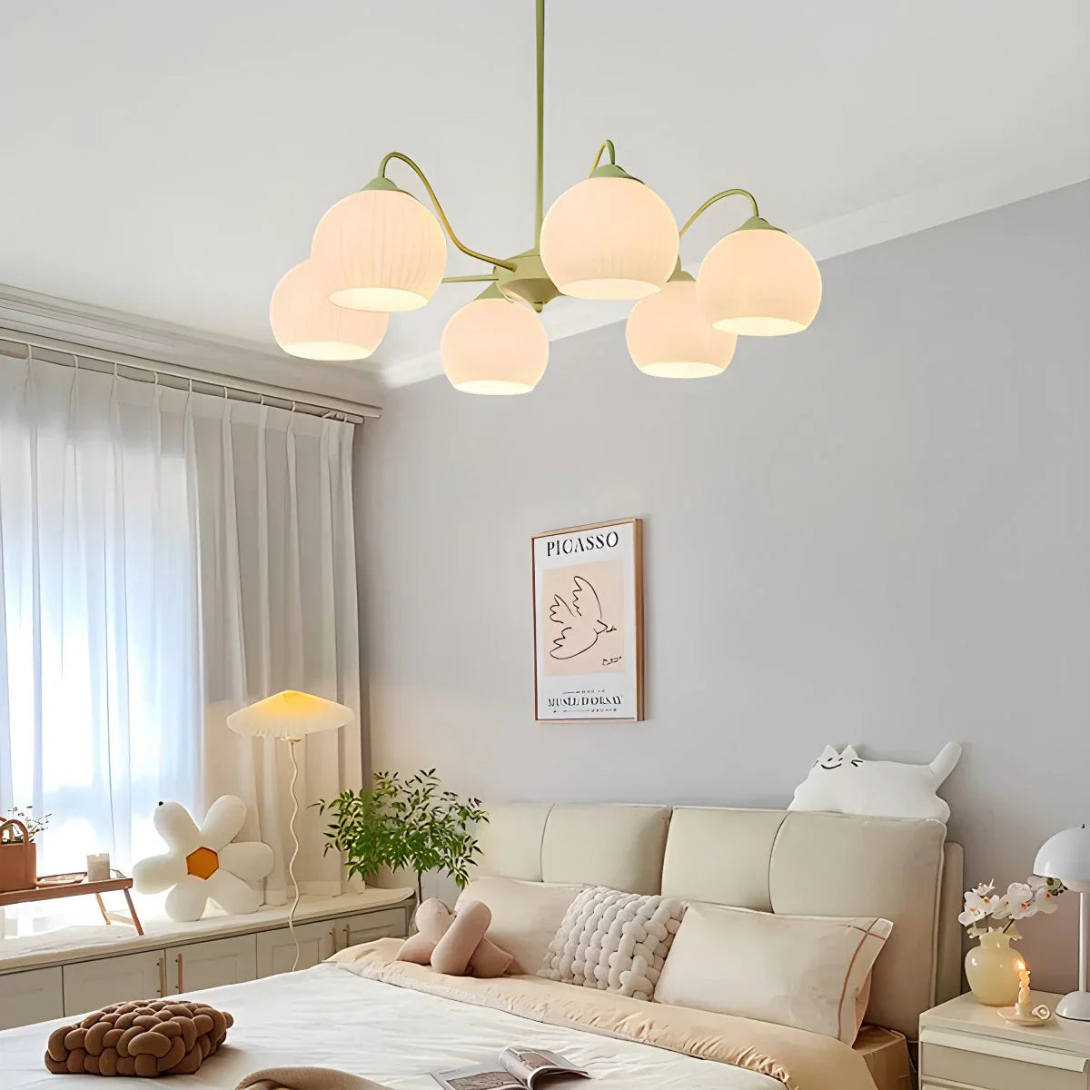 flairel Ribbed Glass Matcha Chandelier