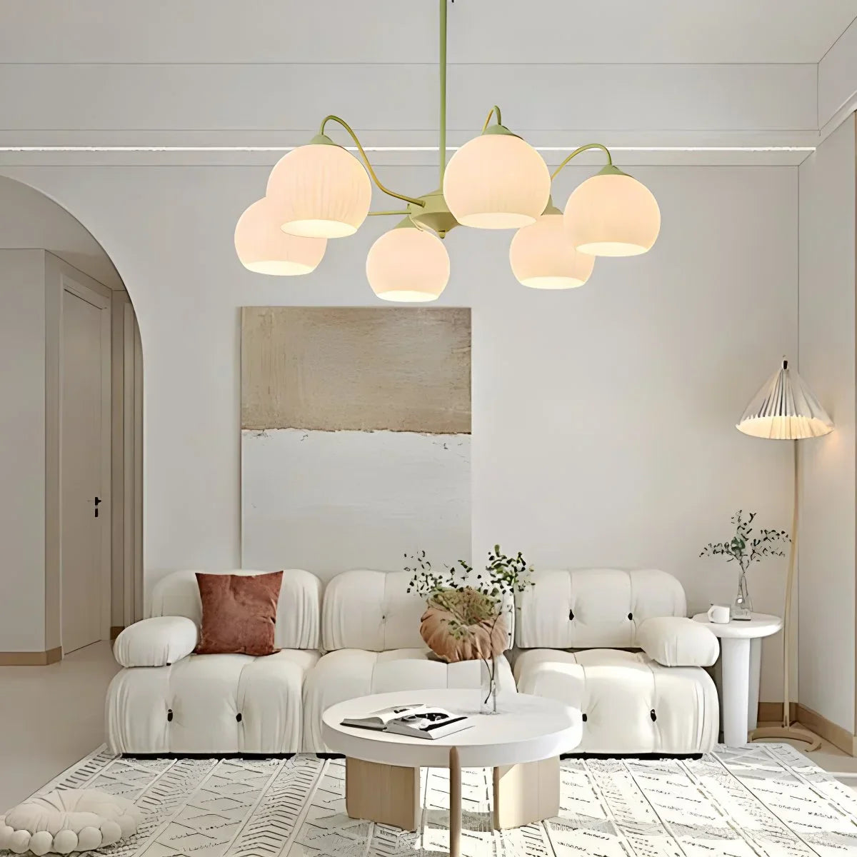 flairel Ribbed Glass Matcha Chandelier