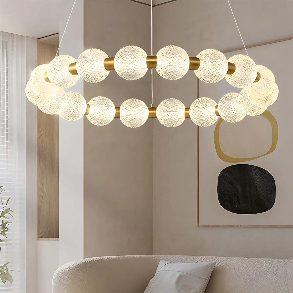 flairel Modern Ring Pearl Chandelier for Living Room