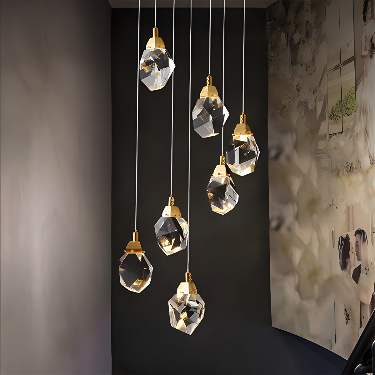 flairel Rock Crystal Rain Chandelier for Living Room