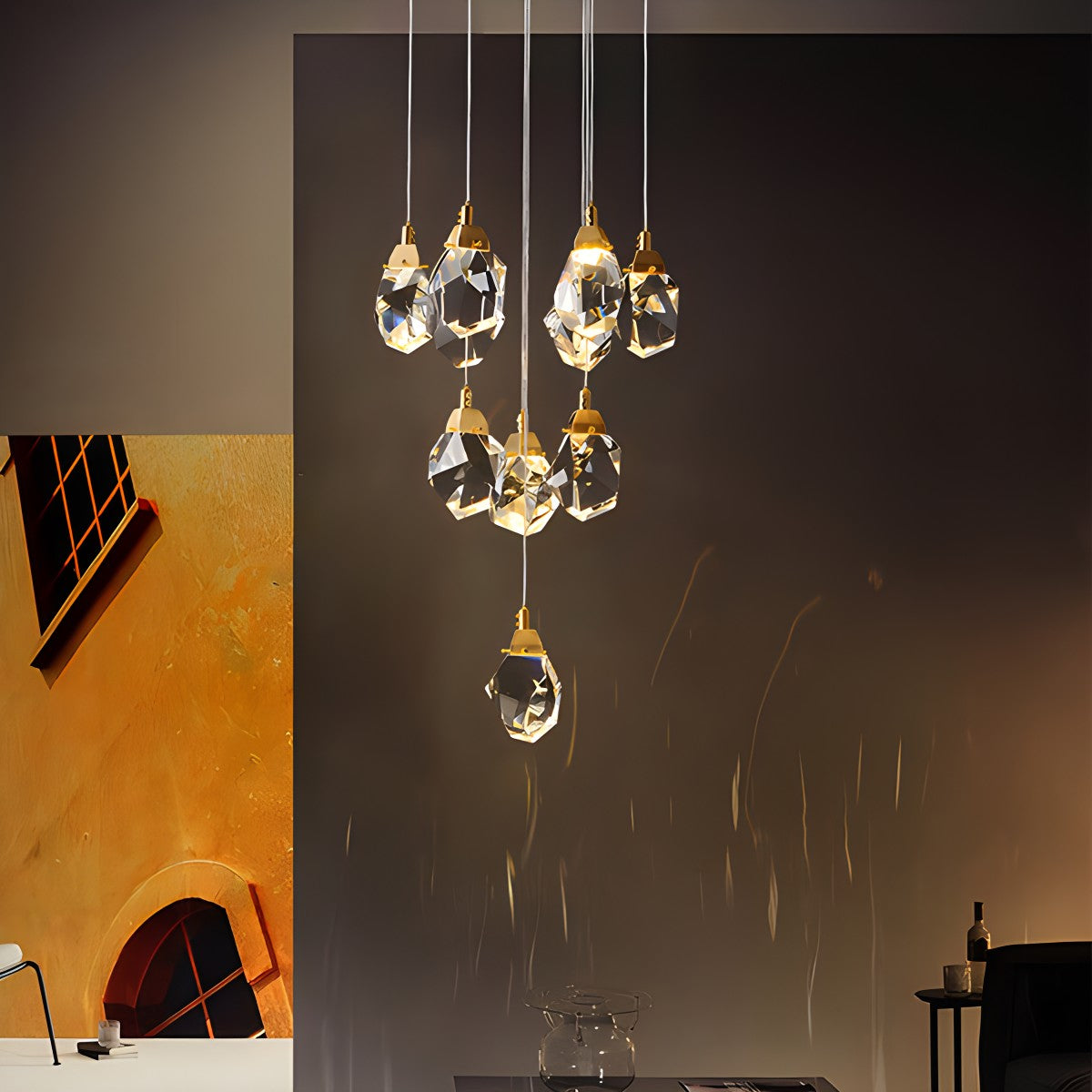 flairel Rock Crystal Rain Chandelier for Living Room