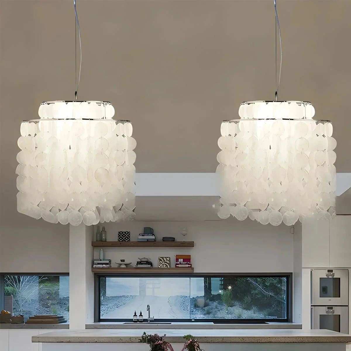 flairel Round Shell Chandelier for Bedroom Living Room