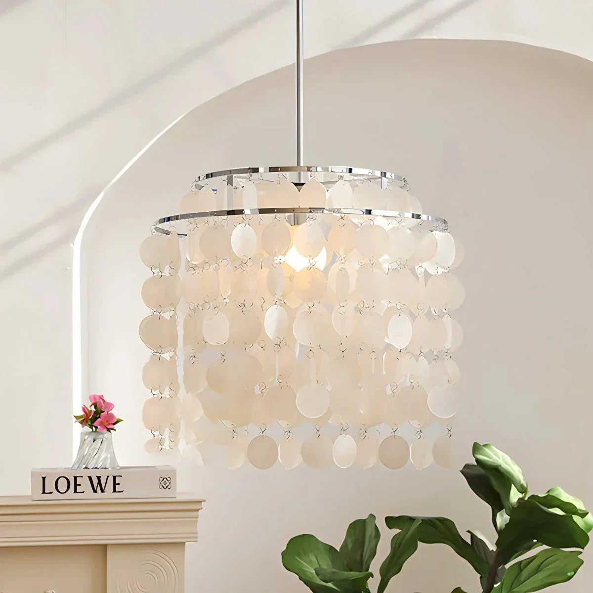 flairel Round Shell Chandelier for Bedroom Living Room
