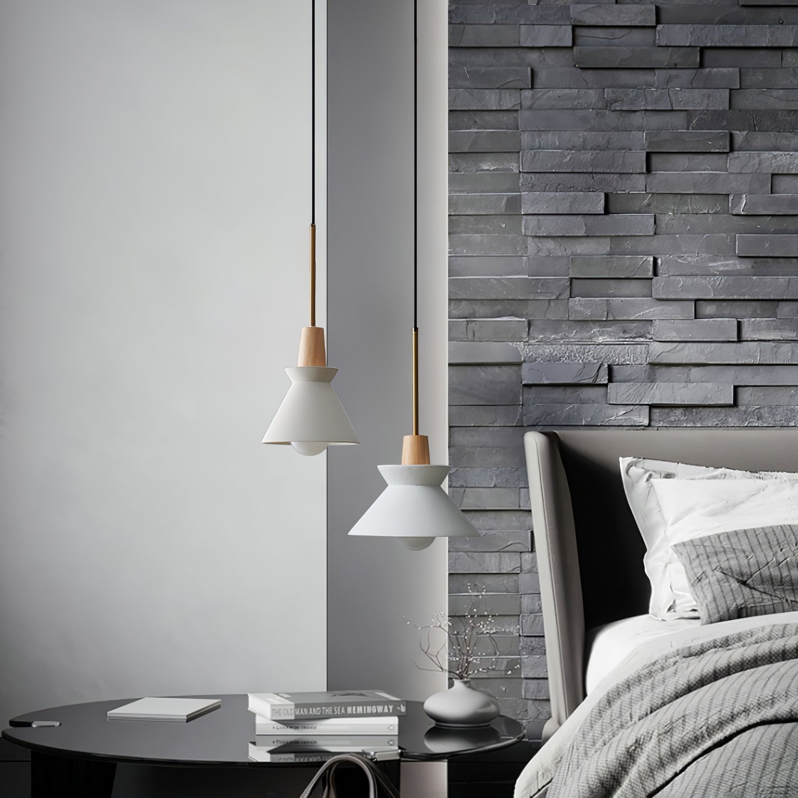 Modern Scandinavian Resin Wood Pendant Lamp, Nordic Style Ceiling Light Fixture