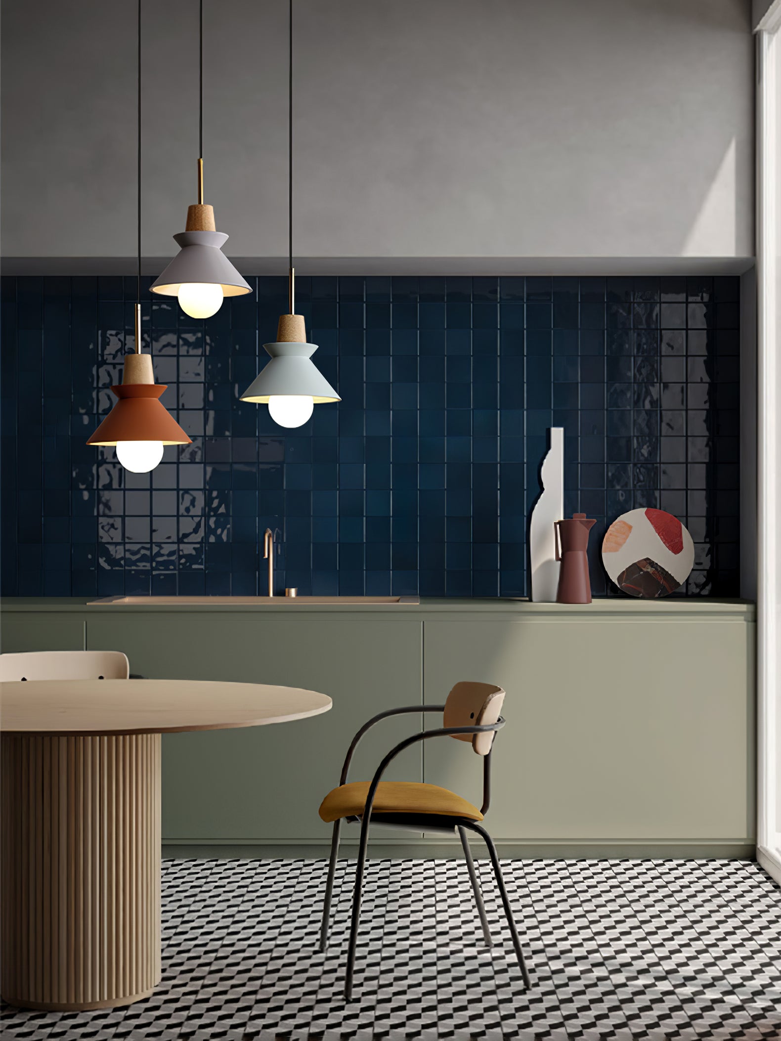 Modern Scandinavian Resin Wood Pendant Lamp, Nordic Style Ceiling Light Fixture
