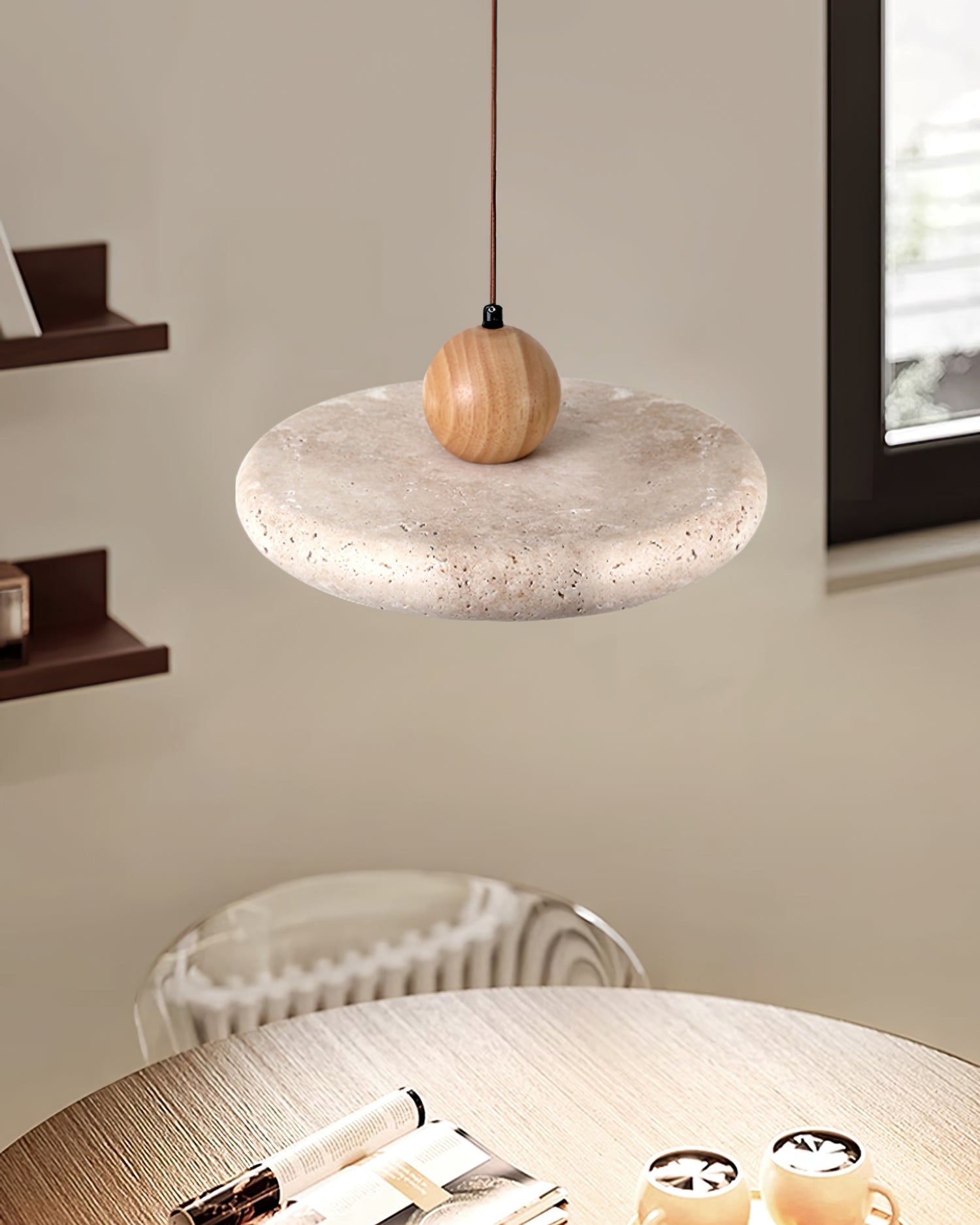 Siyane Modern Yellow Travertine Wood LED Pendant Lamp for Dining Room
