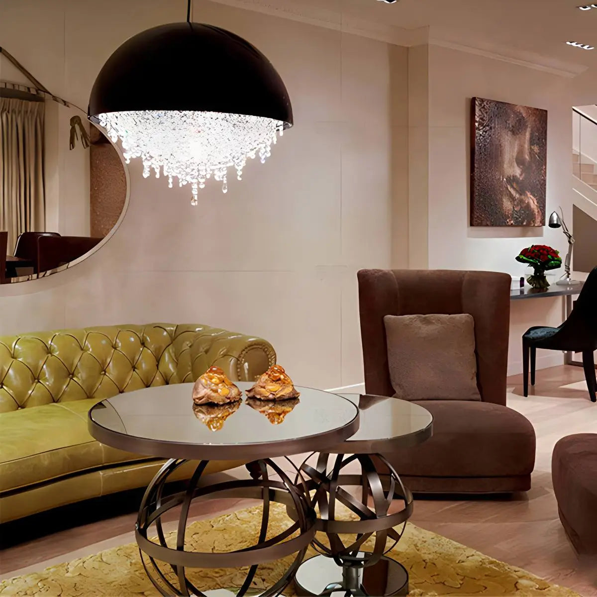 flairel Spherical Crystal Chandelier Globe Pendant Light