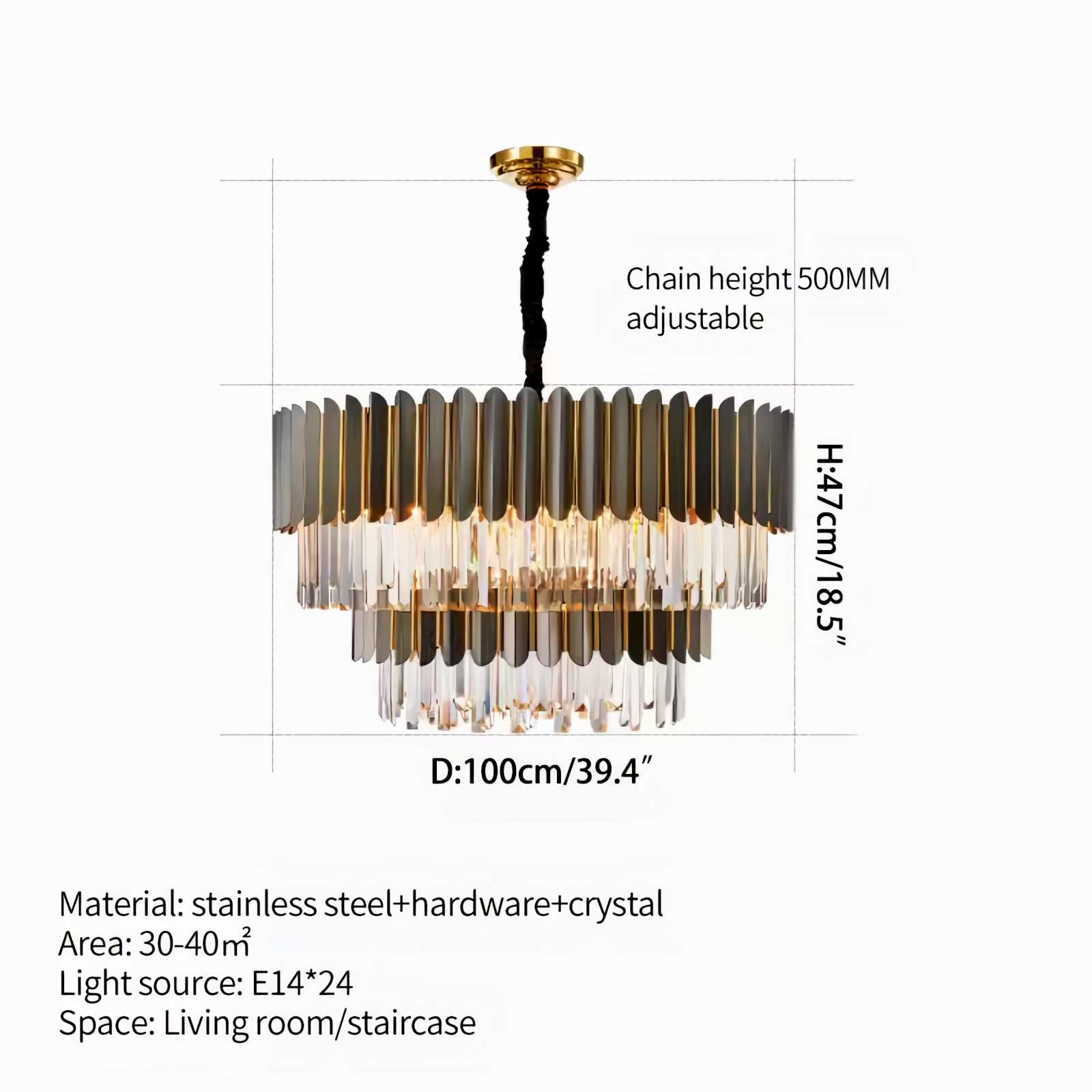 flairel Modern Black Gold Luxury Crystal Chandelier