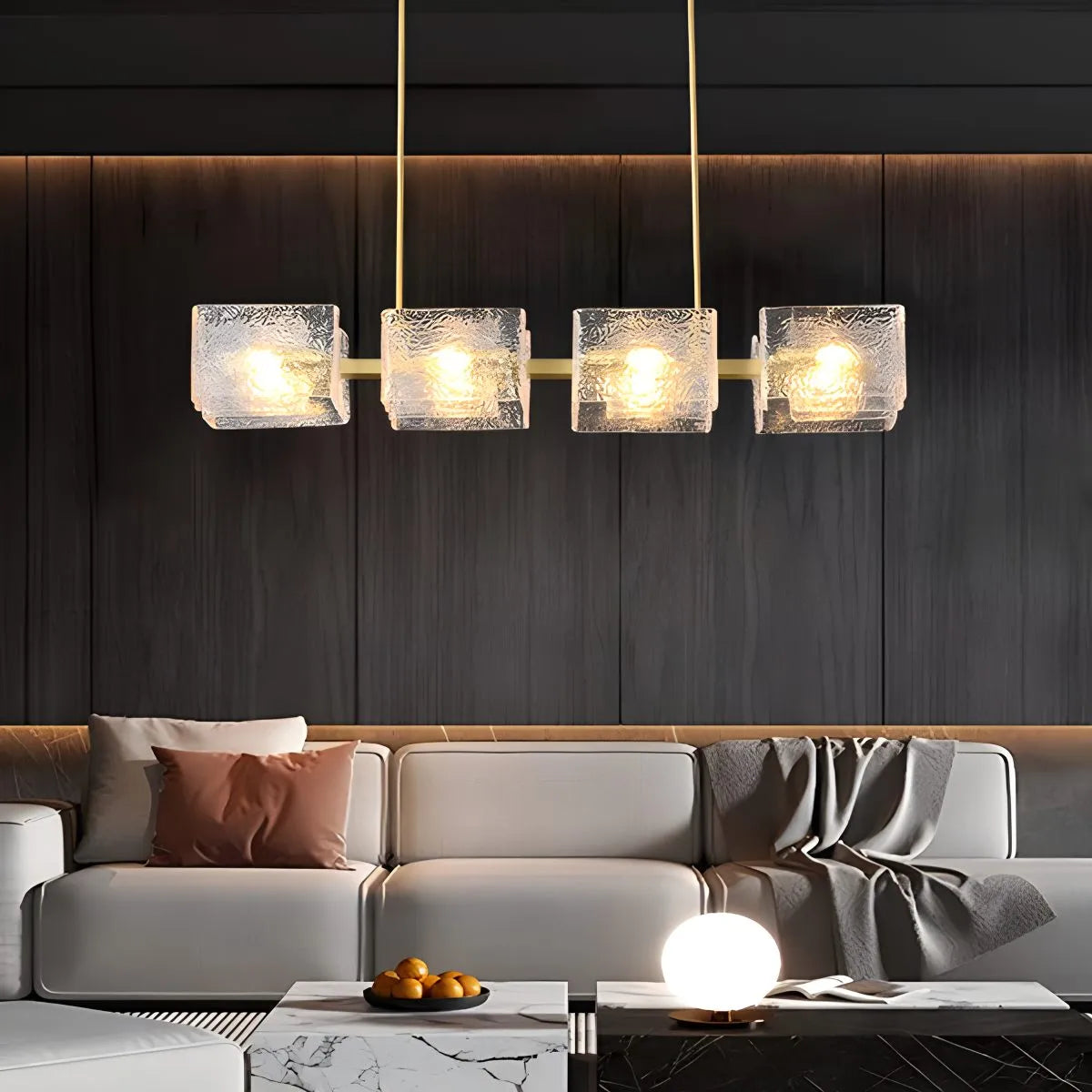 flairel Textured Glass Linear Chandelier for Dining Room