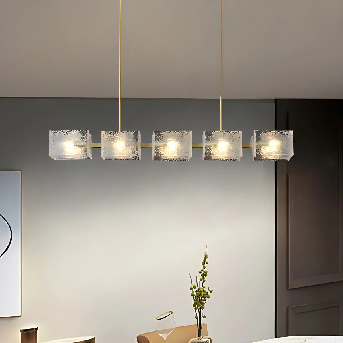 flairel Textured Glass Linear Chandelier for Dining Room