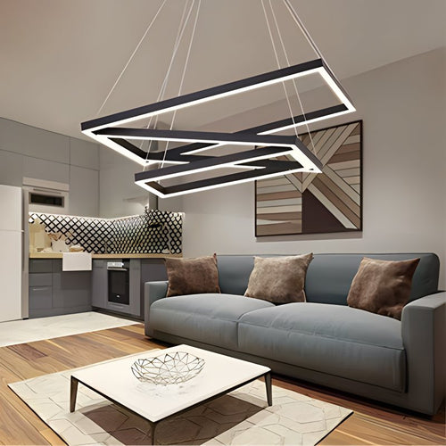 flairel Modern Black Tiered Rectangular Chandelier