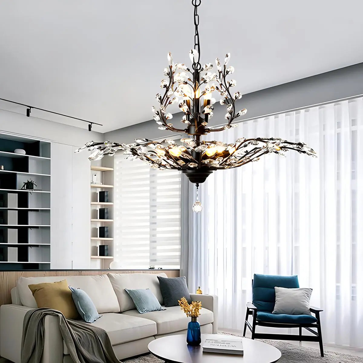 flairel Tree Branch Crystal Chandelier for Living Room