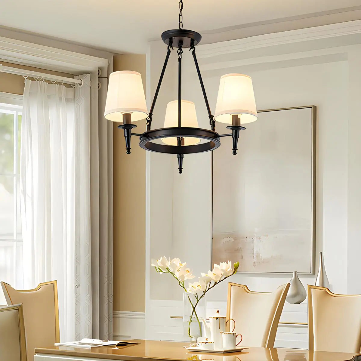 flairel Vintage Ring Metal Fabric Chandelier