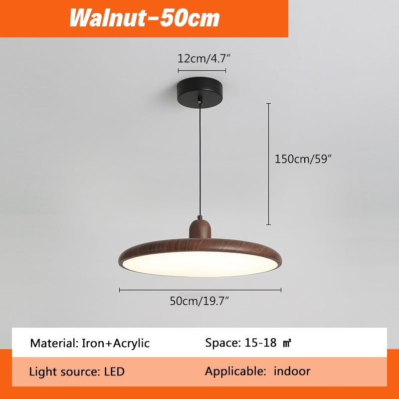 flairel Retro Walnut Color Round UFO Pendant Light