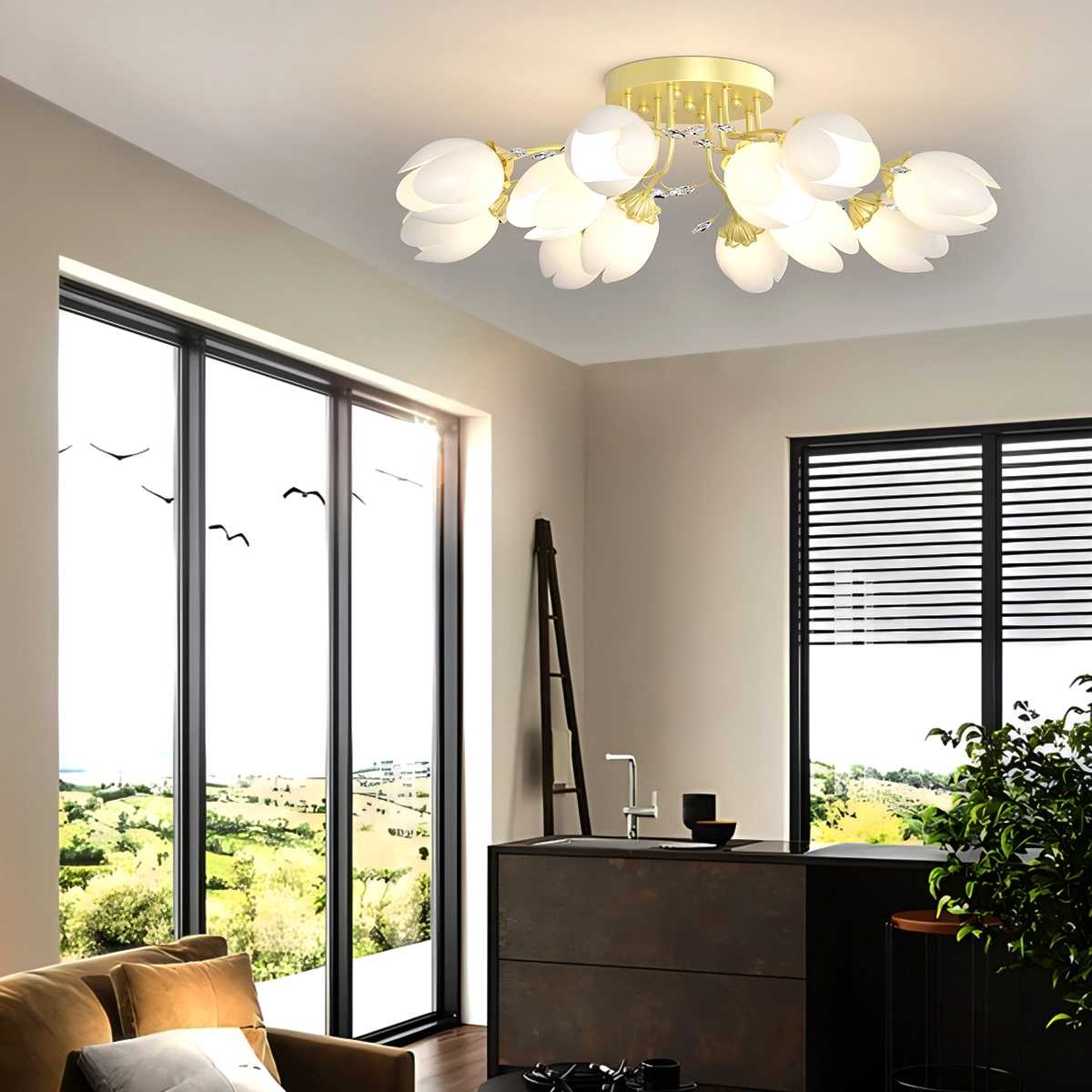 flairel French Pastoral Flower Ceiling Chandelier