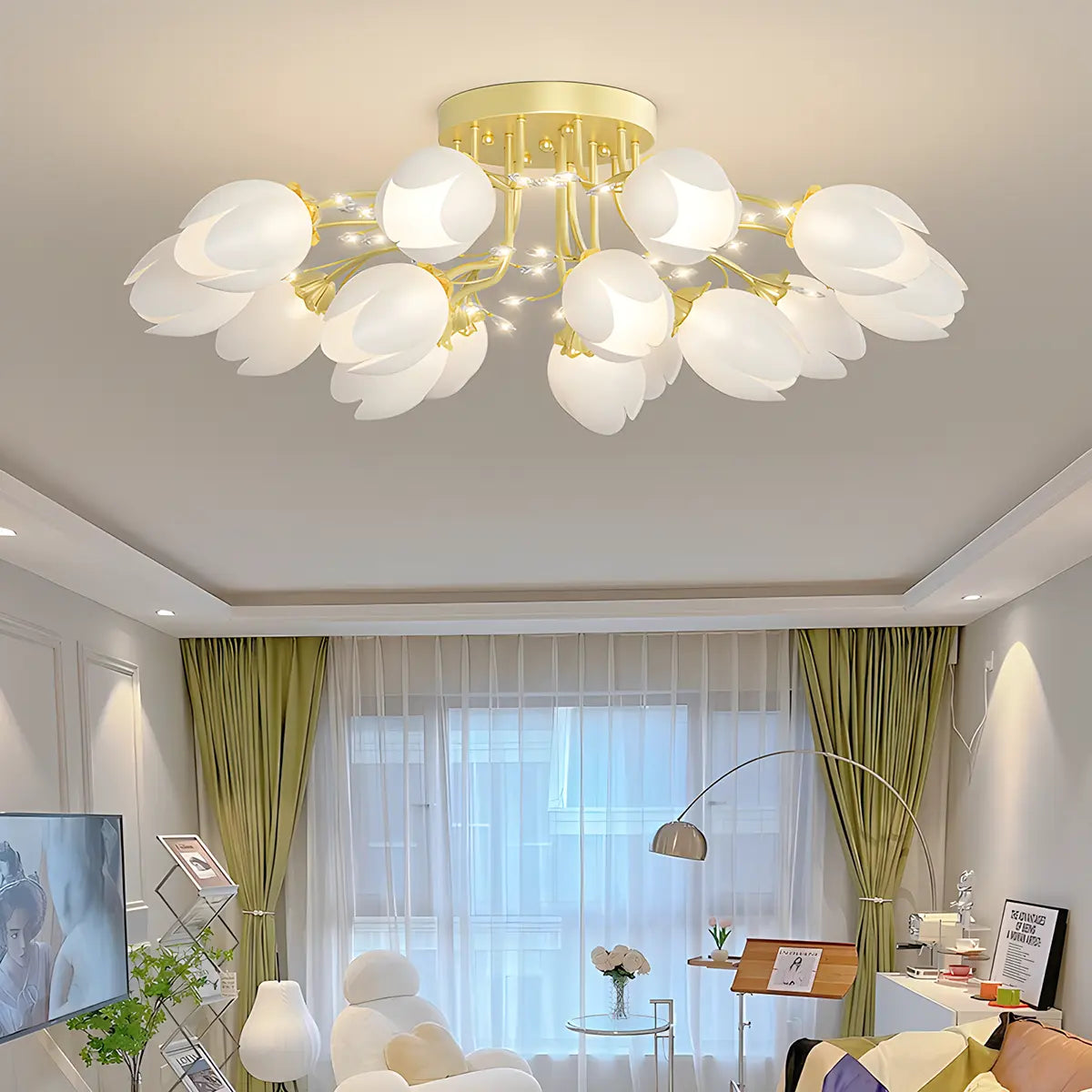 flairel French Pastoral Flower Ceiling Chandelier