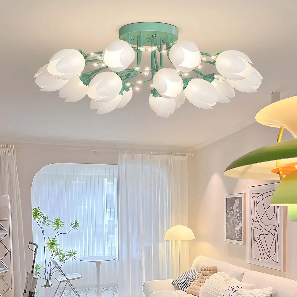 flairel French Pastoral Flower Ceiling Chandelier