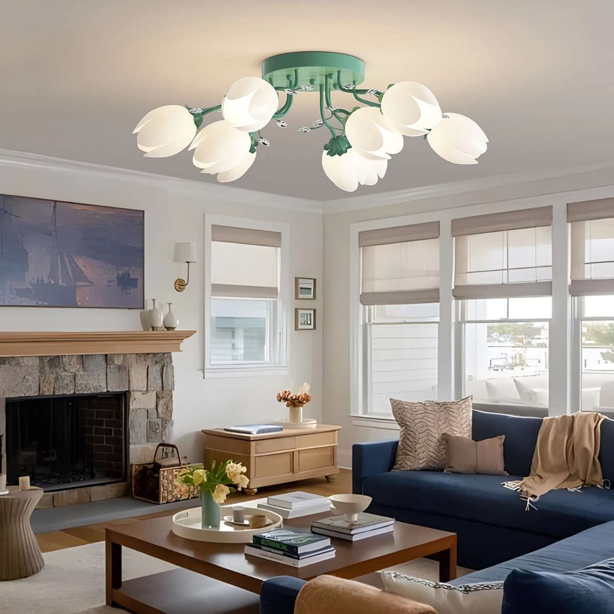 flairel French Pastoral Flower Ceiling Chandelier